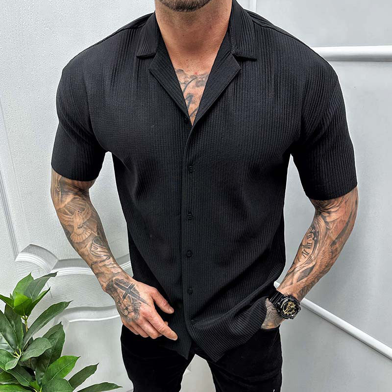 Men`s Solid Color Short Sleeve Casual Shirt