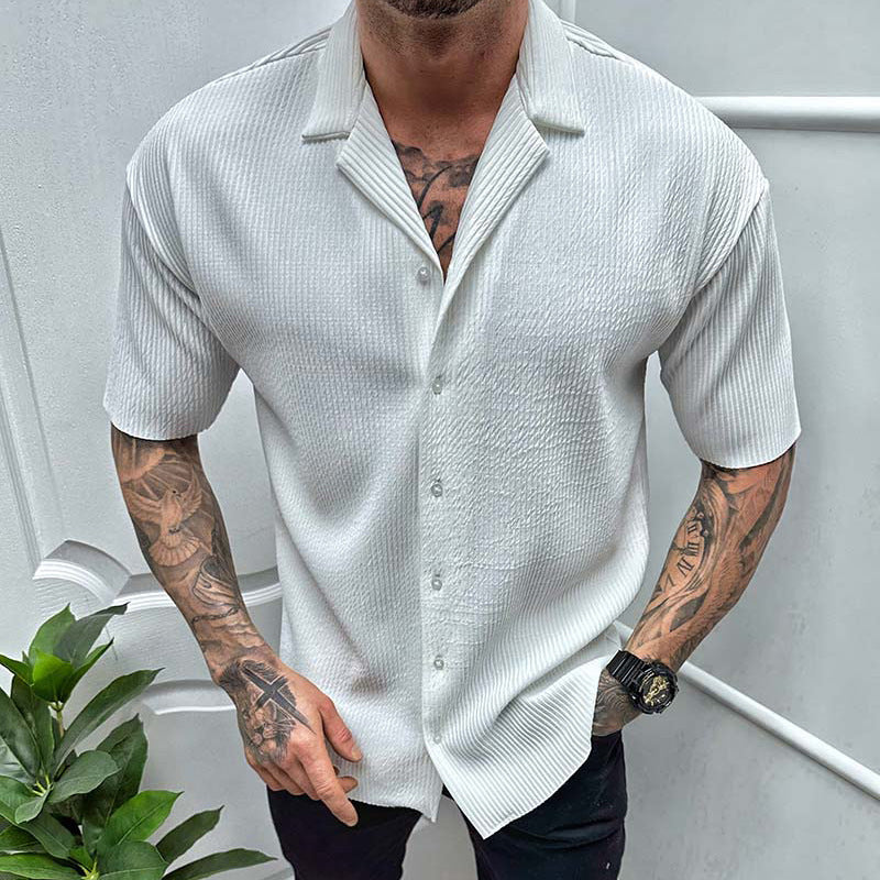 Men`s Solid Color Short Sleeve Casual Shirt