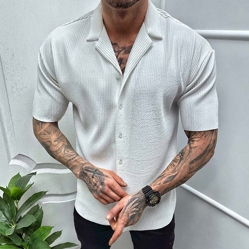 Men`s Solid Color Short Sleeve Casual Shirt