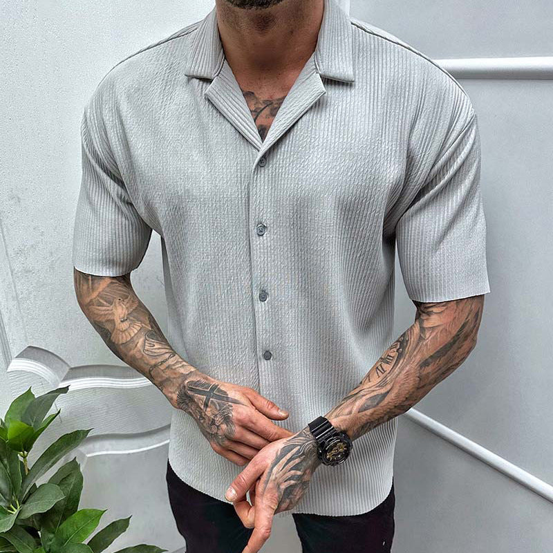 Men`s Solid Color Short Sleeve Casual Shirt