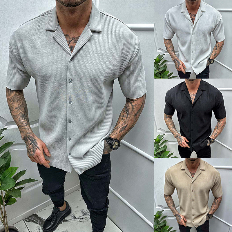 Men`s Solid Color Short Sleeve Casual Shirt