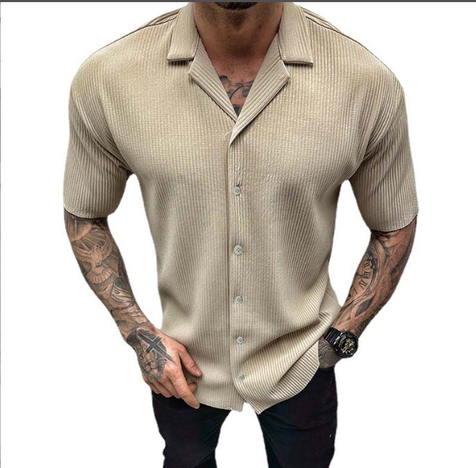 Men`s Solid Color Short Sleeve Casual Shirt