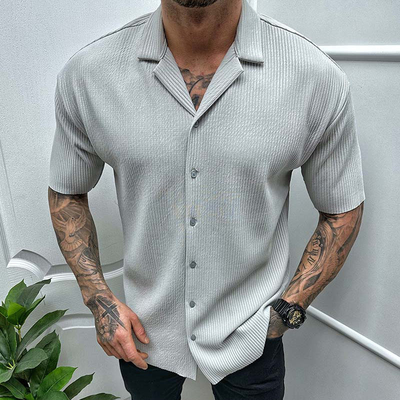 Men`s Solid Color Short Sleeve Casual Shirt